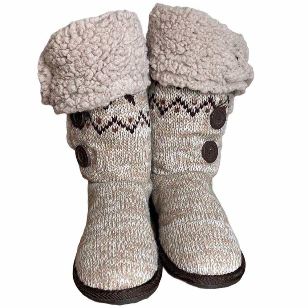 Mukluks A La Mode Knit 5 Button Boots Tan Sz 7 Comfy Cozy Cabin